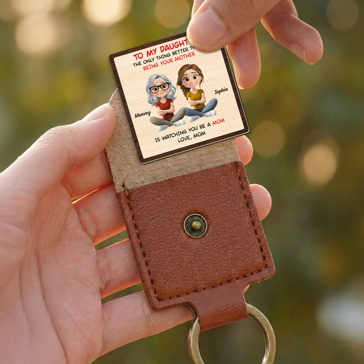 To My Daughter Cartoonize - Personalized Custom Wooden Pocket Hug - Image 3
