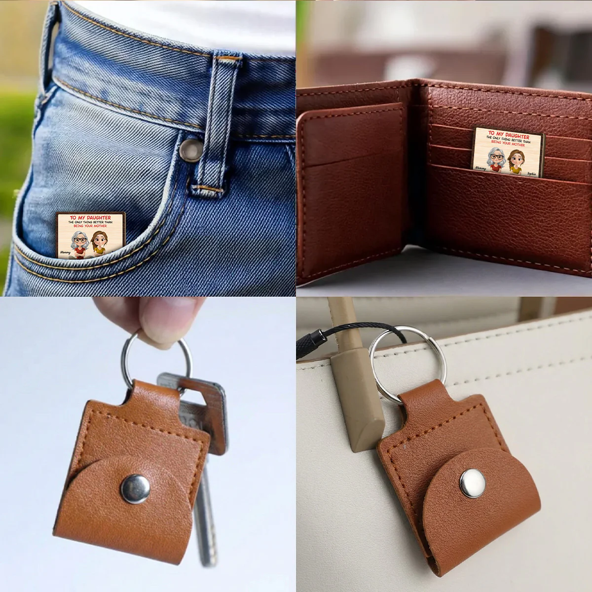 To My Daughter Cartoonize - Personalized Custom Wooden Pocket Hug - Image 4