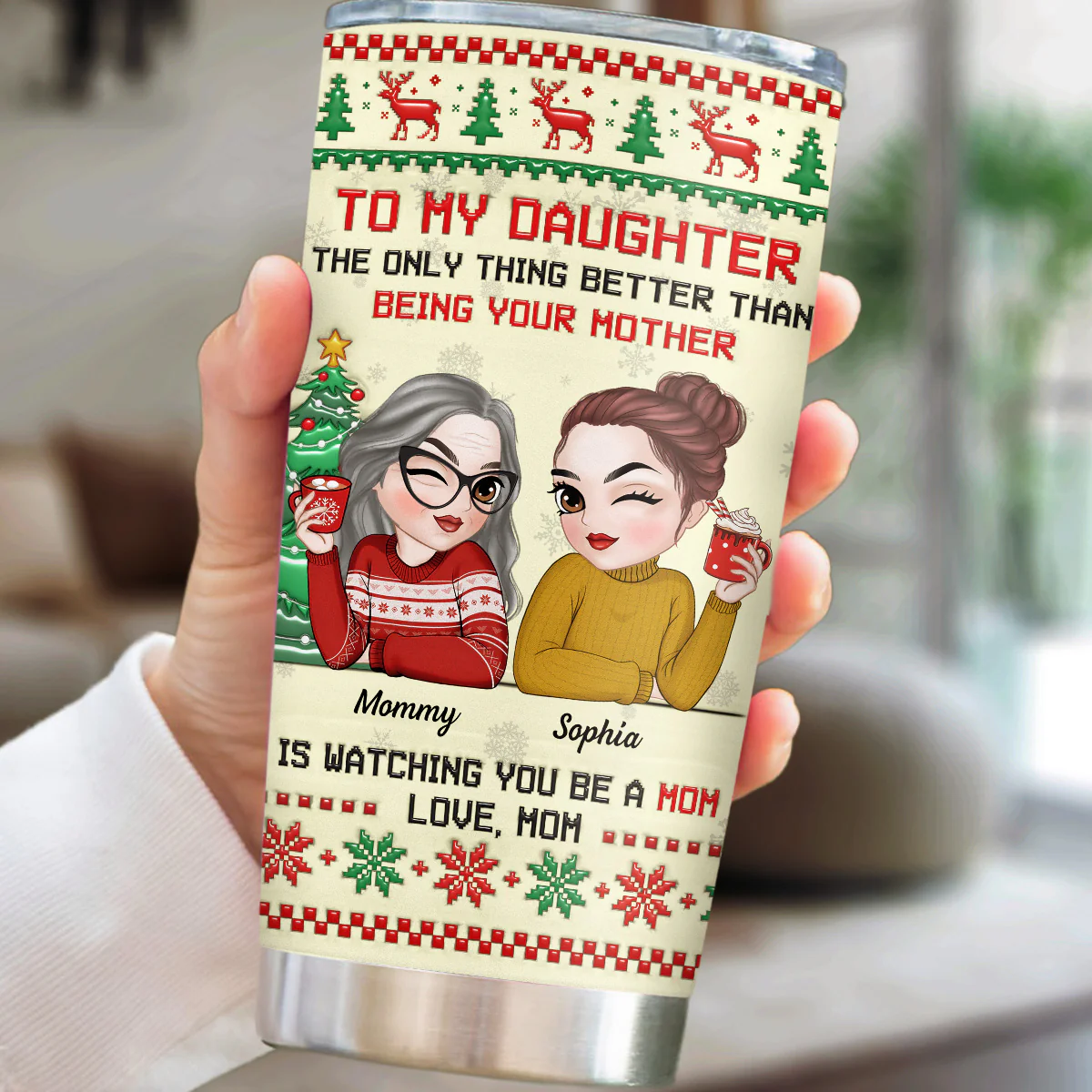To My Daughter Merry Christmas - Personalized Custom 3D Inflated Effect Tumbler - Image 2