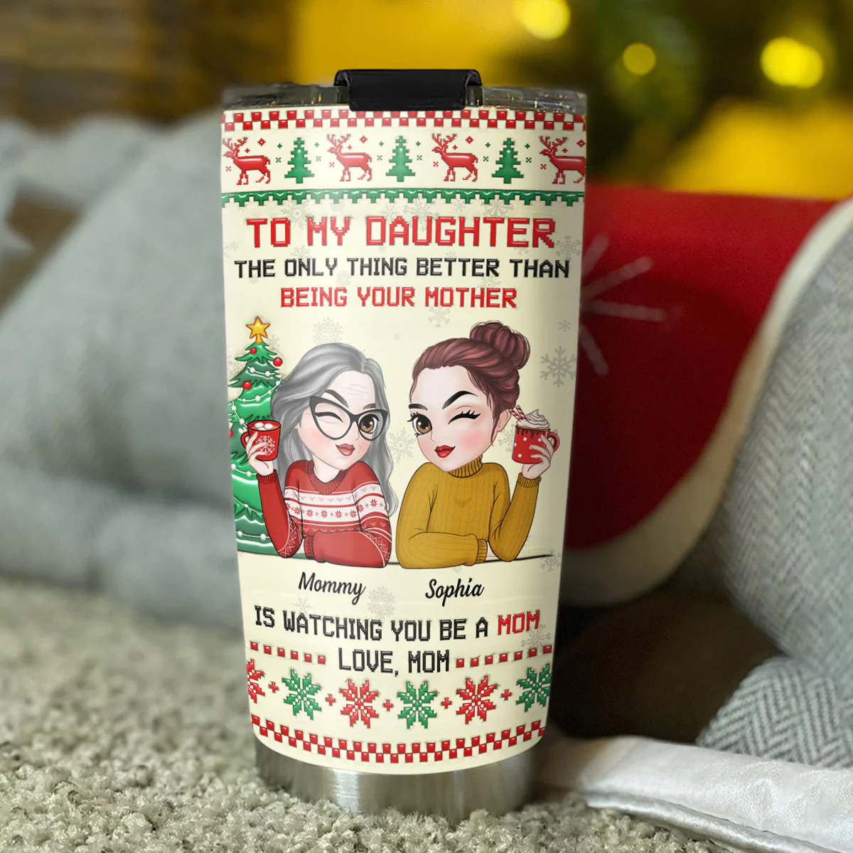 To My Daughter Merry Christmas - Personalized Custom 3D Inflated Effect Tumbler - Image 3