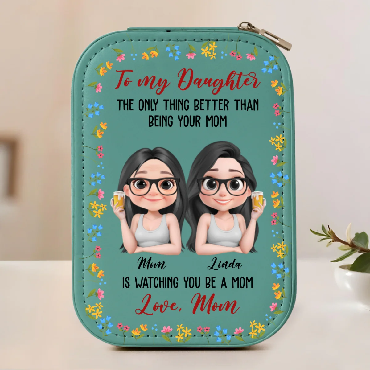 To My Daughter - Personalized Custom Jewelry Box With LED Mirror - Image 8