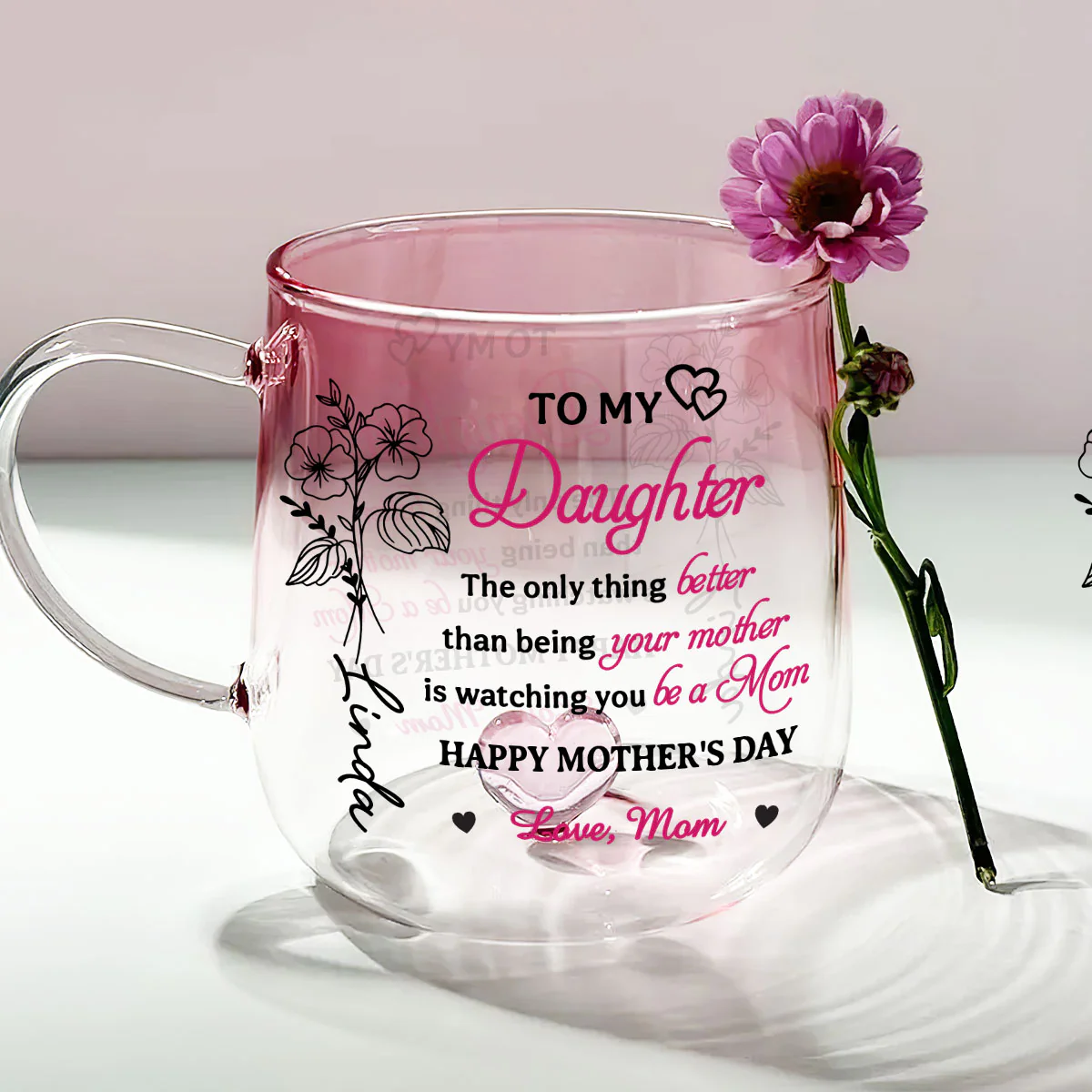 To My Daughter - Personalized Custom Pink Gradient Glass Mug - Image 3