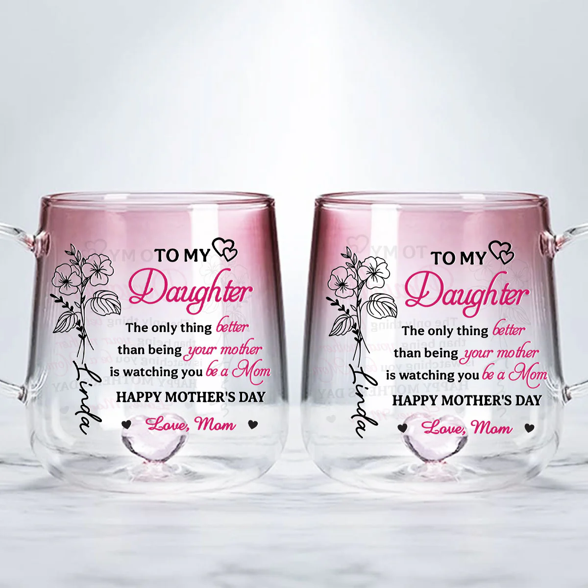 To My Daughter - Personalized Custom Pink Gradient Glass Mug - Image 4
