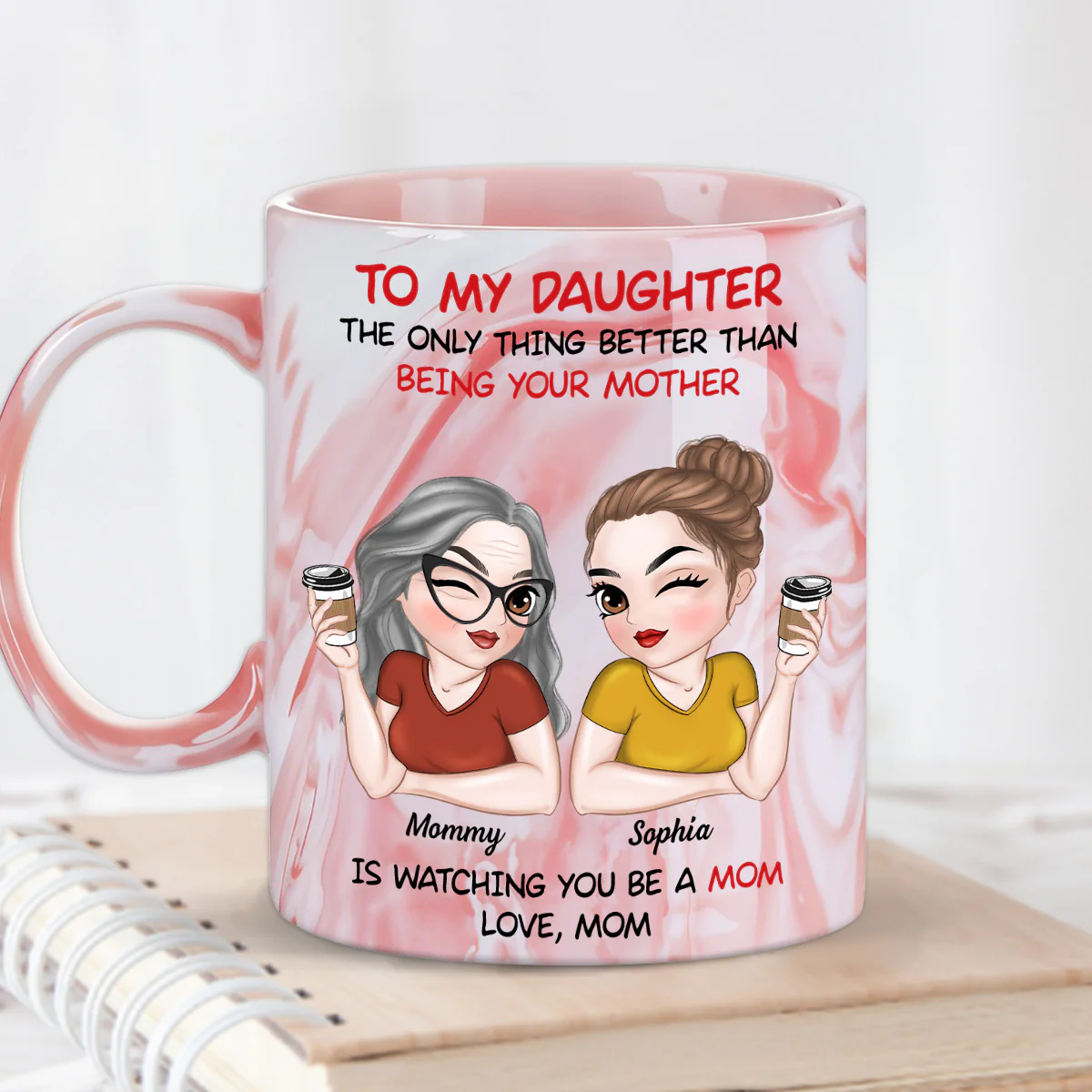 To My Daughter - Personalized Custom Pink Marble Mug - Image 5