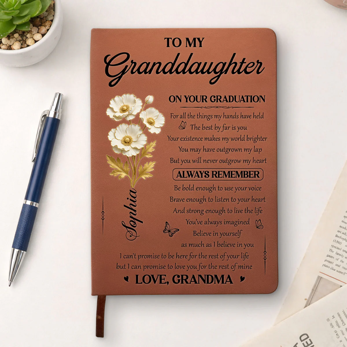 To My Granddaughter - Personalized Custom Leather Journal - Image 4