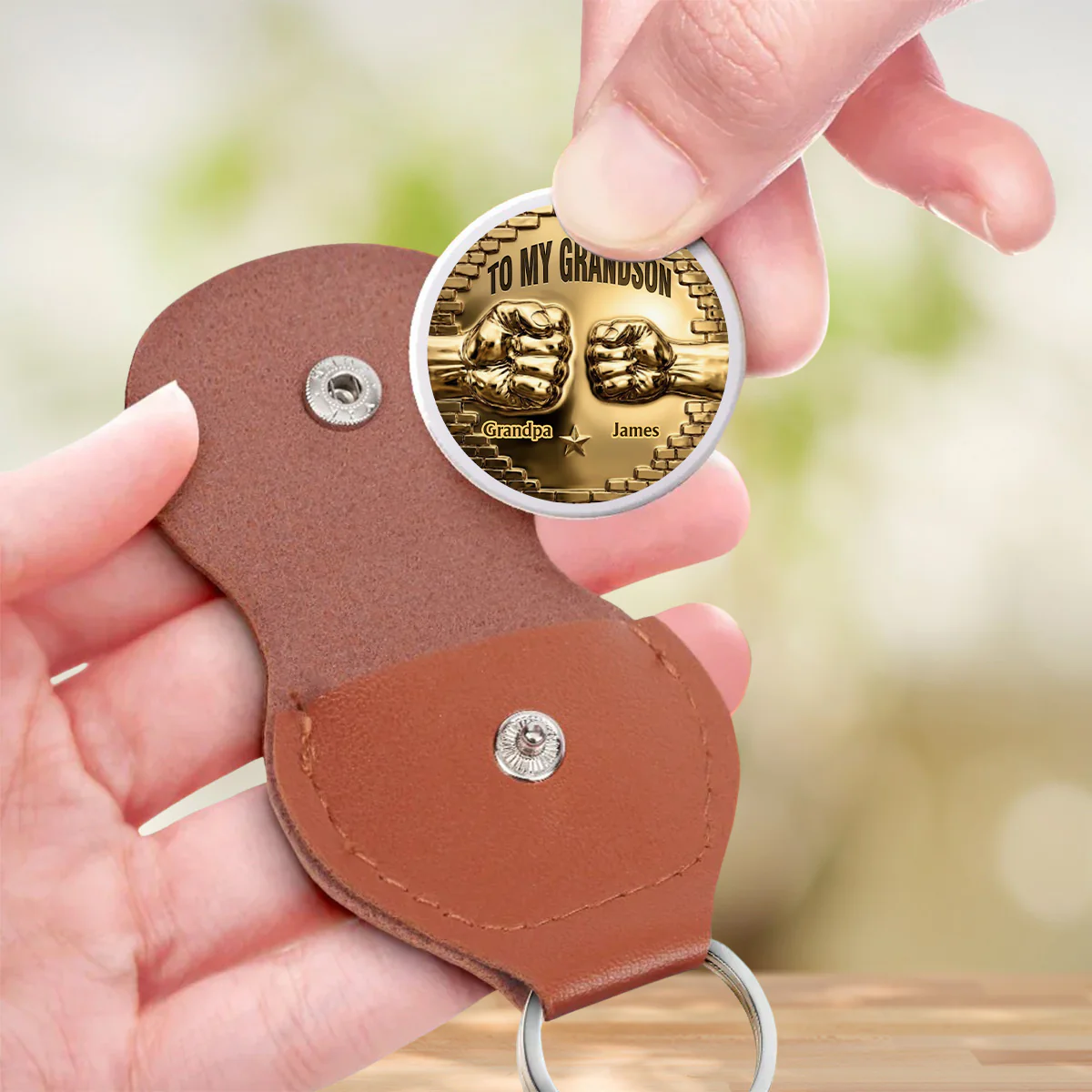 To My Grandson I Believe In You Gold - Personalized Custom Pocket Hug - Image 3