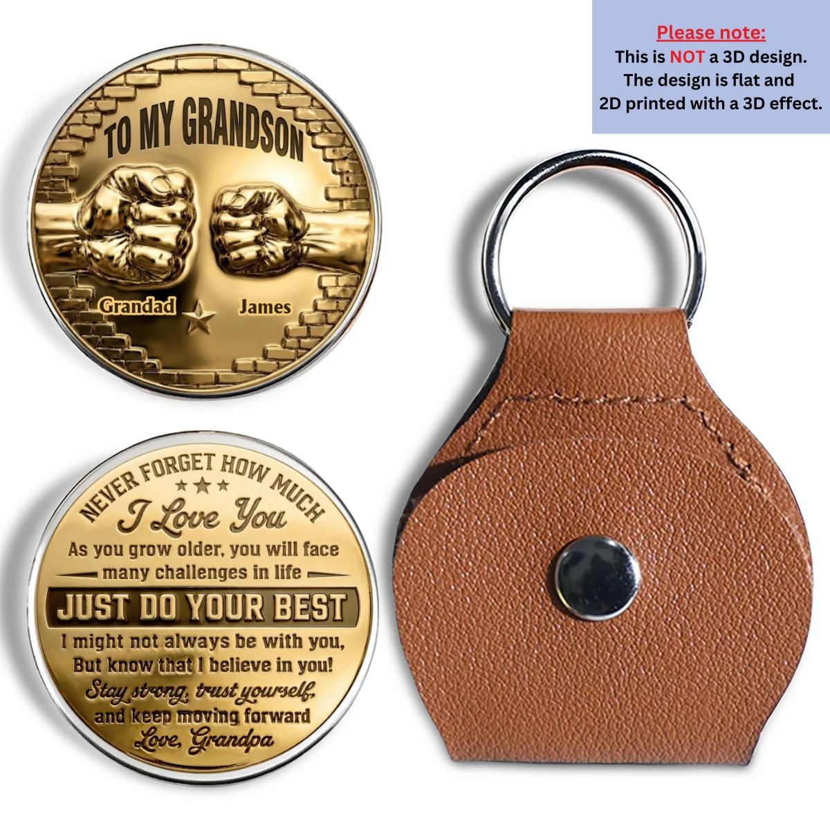 To My Grandson I Believe In You Gold - Personalized Custom Pocket Hug - Image 6