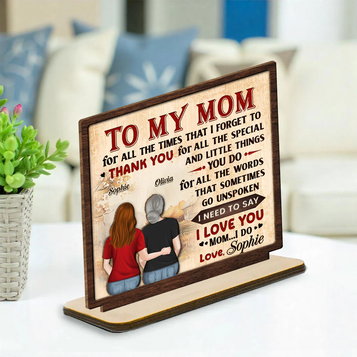 To My Mom - Personalized Custom 2-Layer Wood Plaque With Flat Base - Image 3