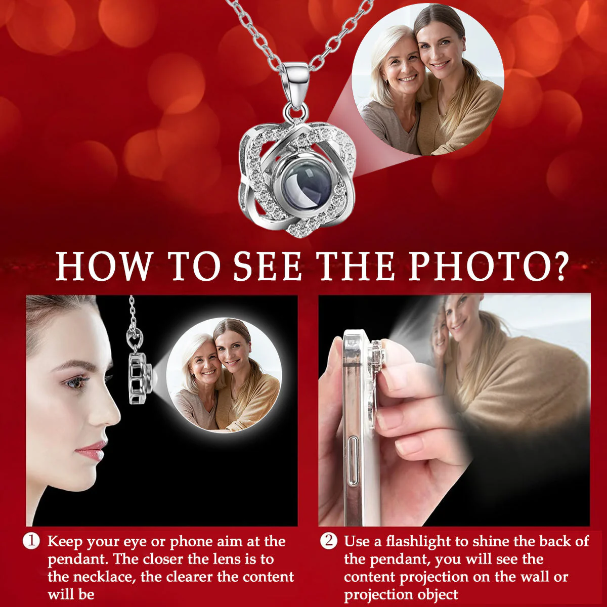 To My Mom - Personalized Custom Preserved Rose With Projection Necklace - Image 4