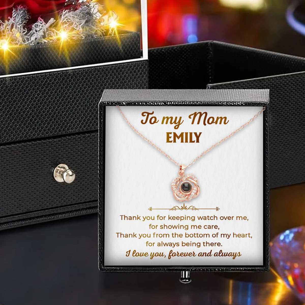 To My Mom - Personalized Custom Preserved Rose With Projection Necklace - Image 5