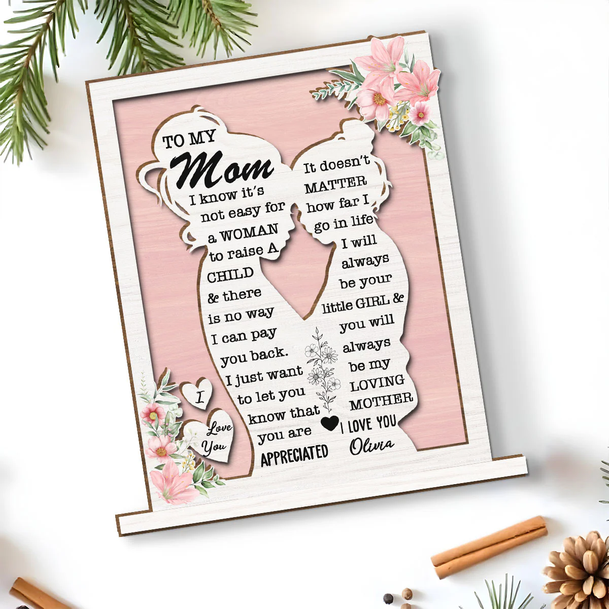 To My Mommy - Personalized Custom 2-Layer Wood Plaque With Flat Base - Image 3