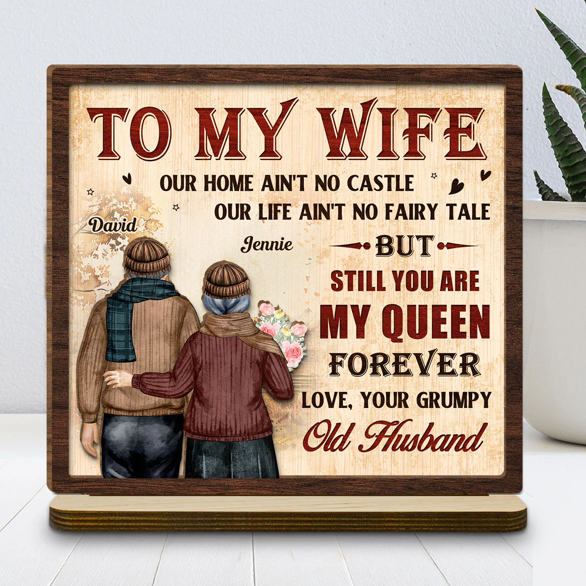 To My Queen - Personalized Custom 2-Layer Wood Plaque With Flat Base - Image 2