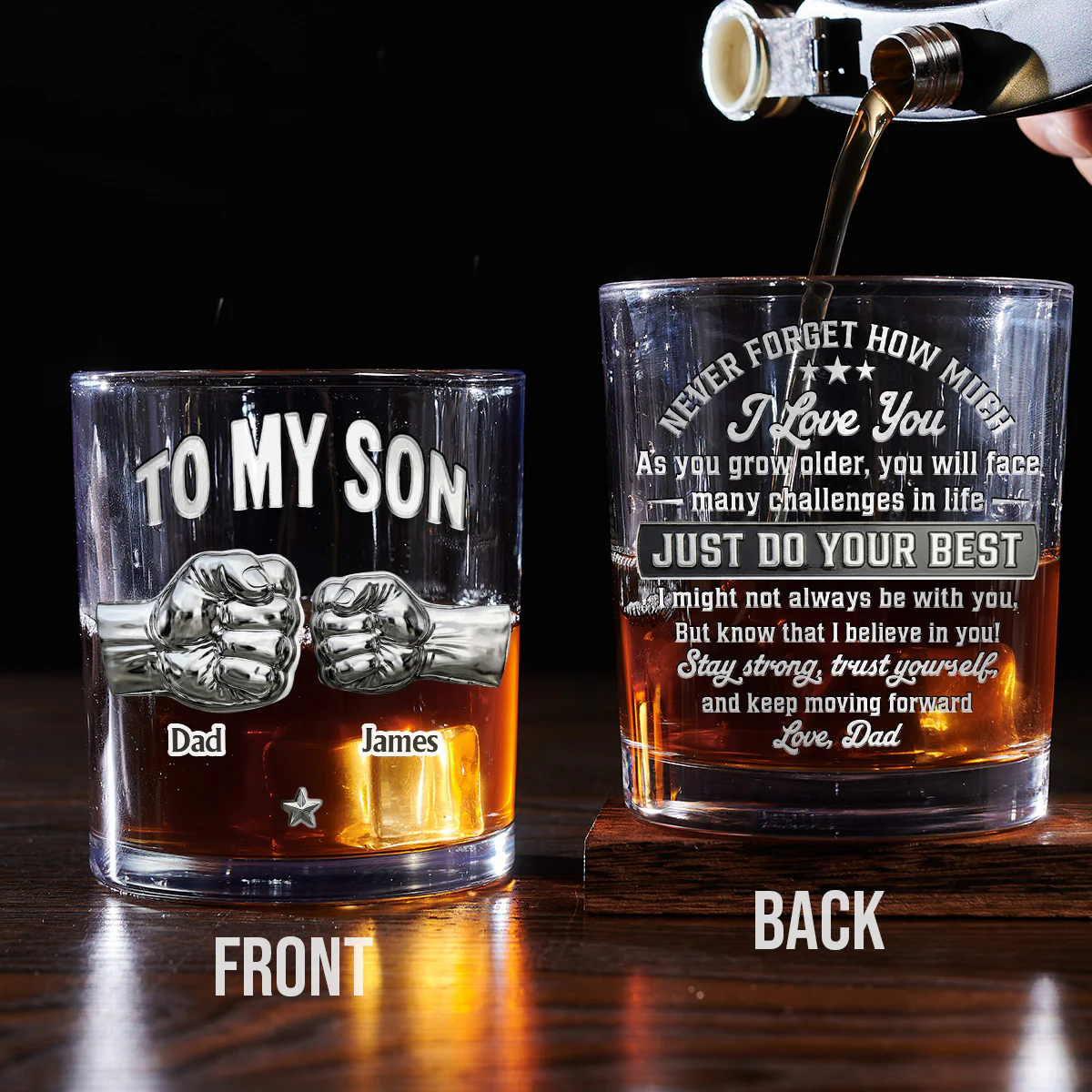 To My Son I Believe In You - Personalized Custom Whiskey Glass - Image 2