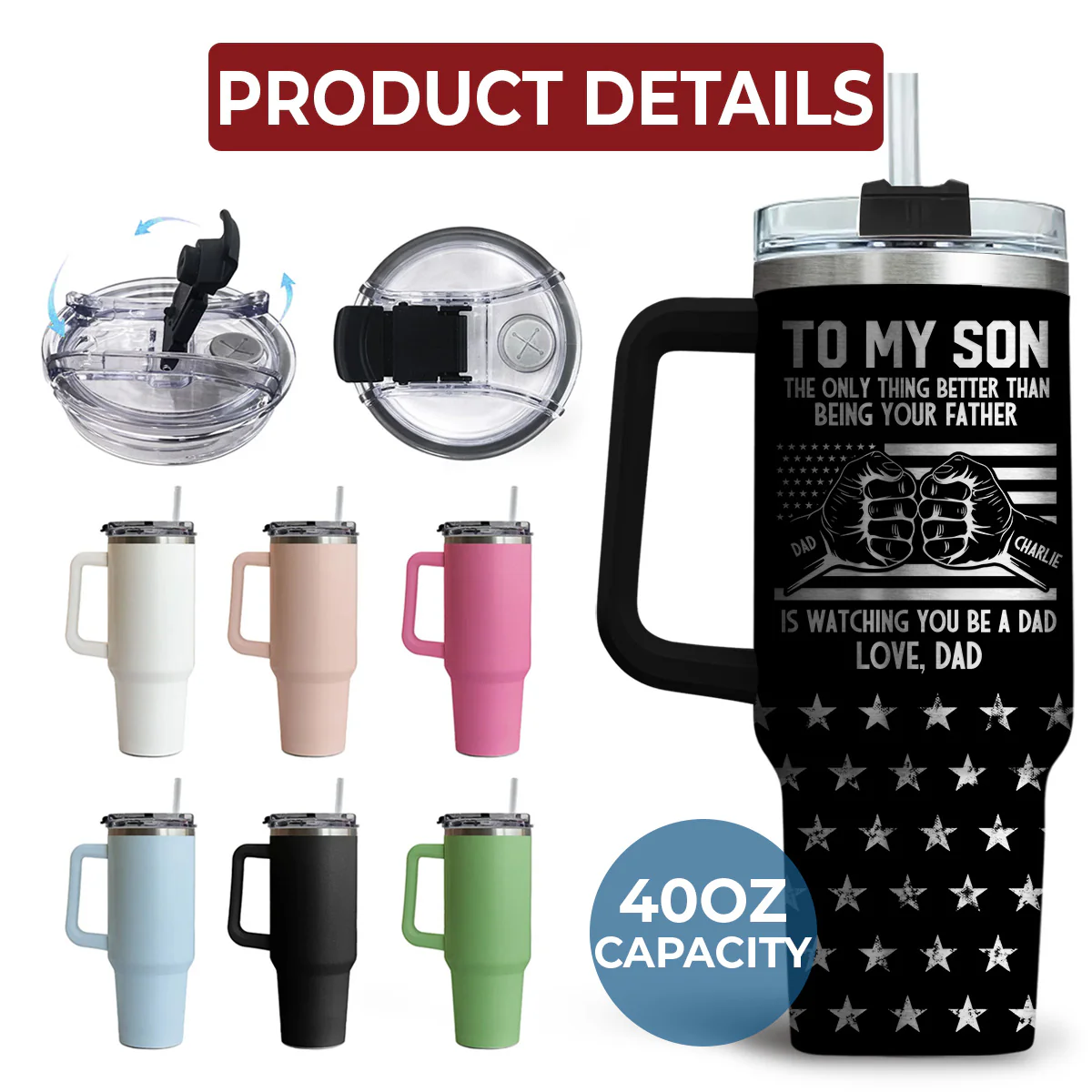 To My Son - Personalized Custom Engraved 40oz Tumbler With Handle - Image 6
