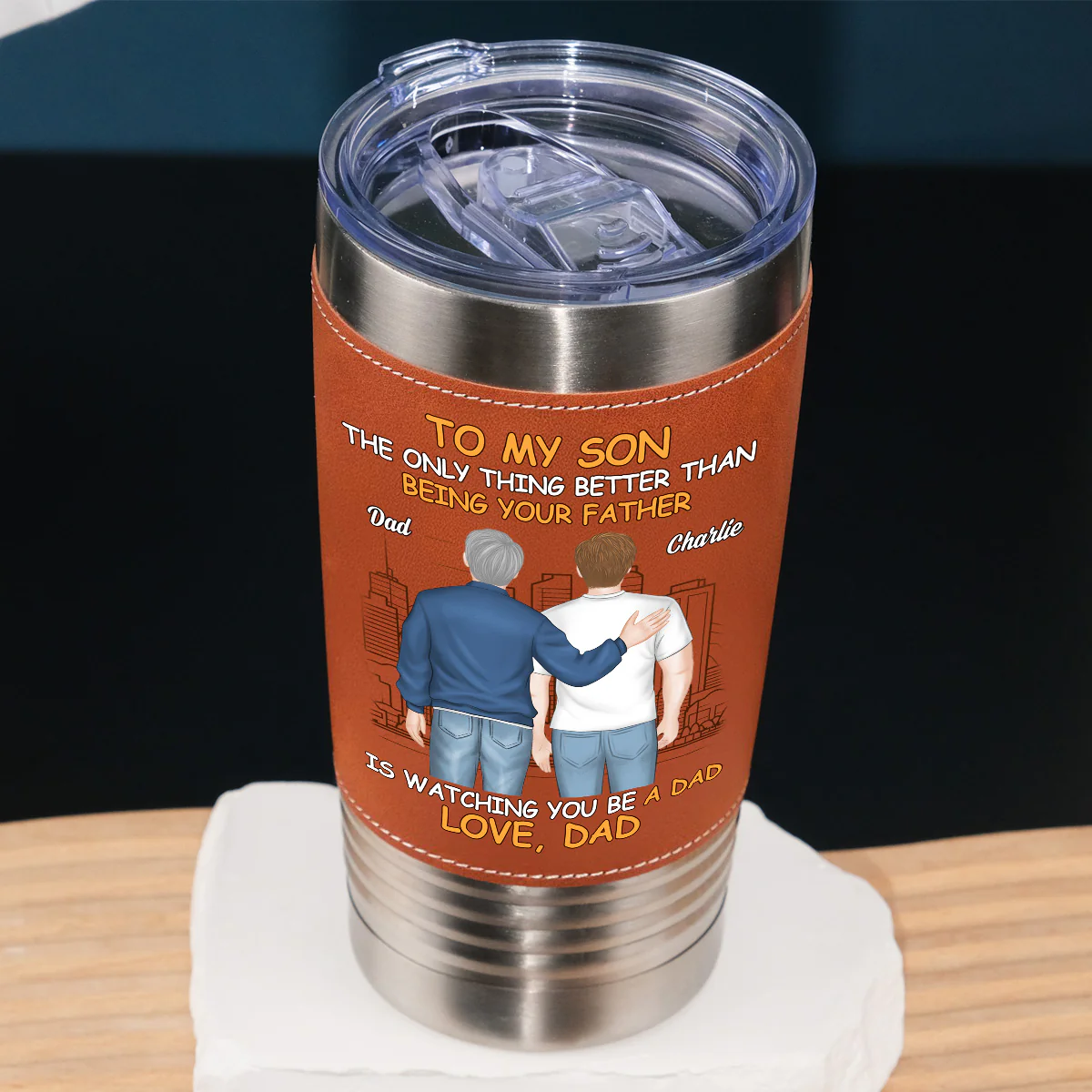 To My Son - Personalized Custom Leather Tumbler - Image 2