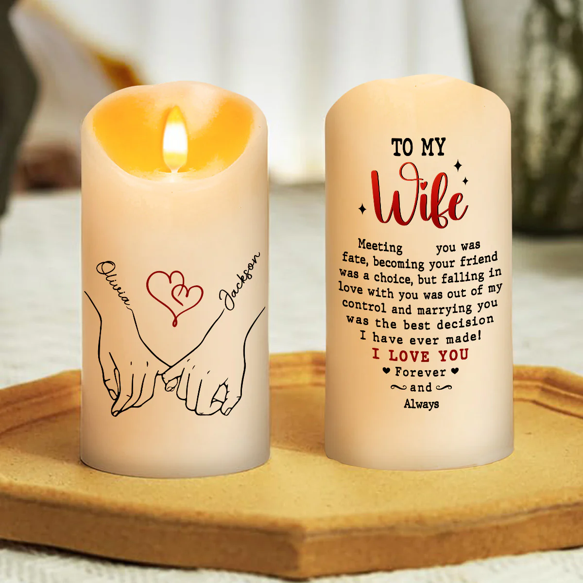 To My Wife I Love You Forever And Always - Personalized Custom LED Candle - Image 3