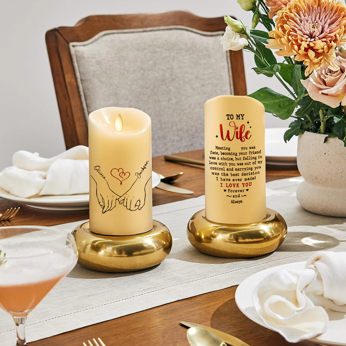 To My Wife I Love You Forever And Always - Personalized Custom LED Candle - Image 4