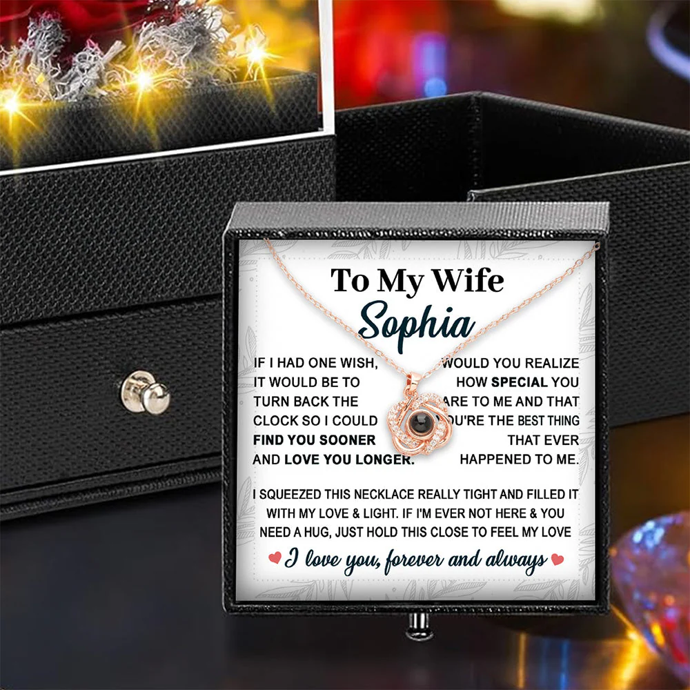 To My Wife - Personalized Custom Preserved Rose With Projection Necklace - Image 6