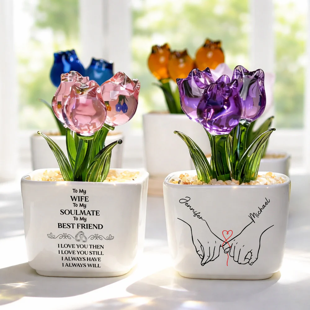 To My Wife Soulmate Best Friend - Personalized Custom Glass Everlasting Tulips - Image 3
