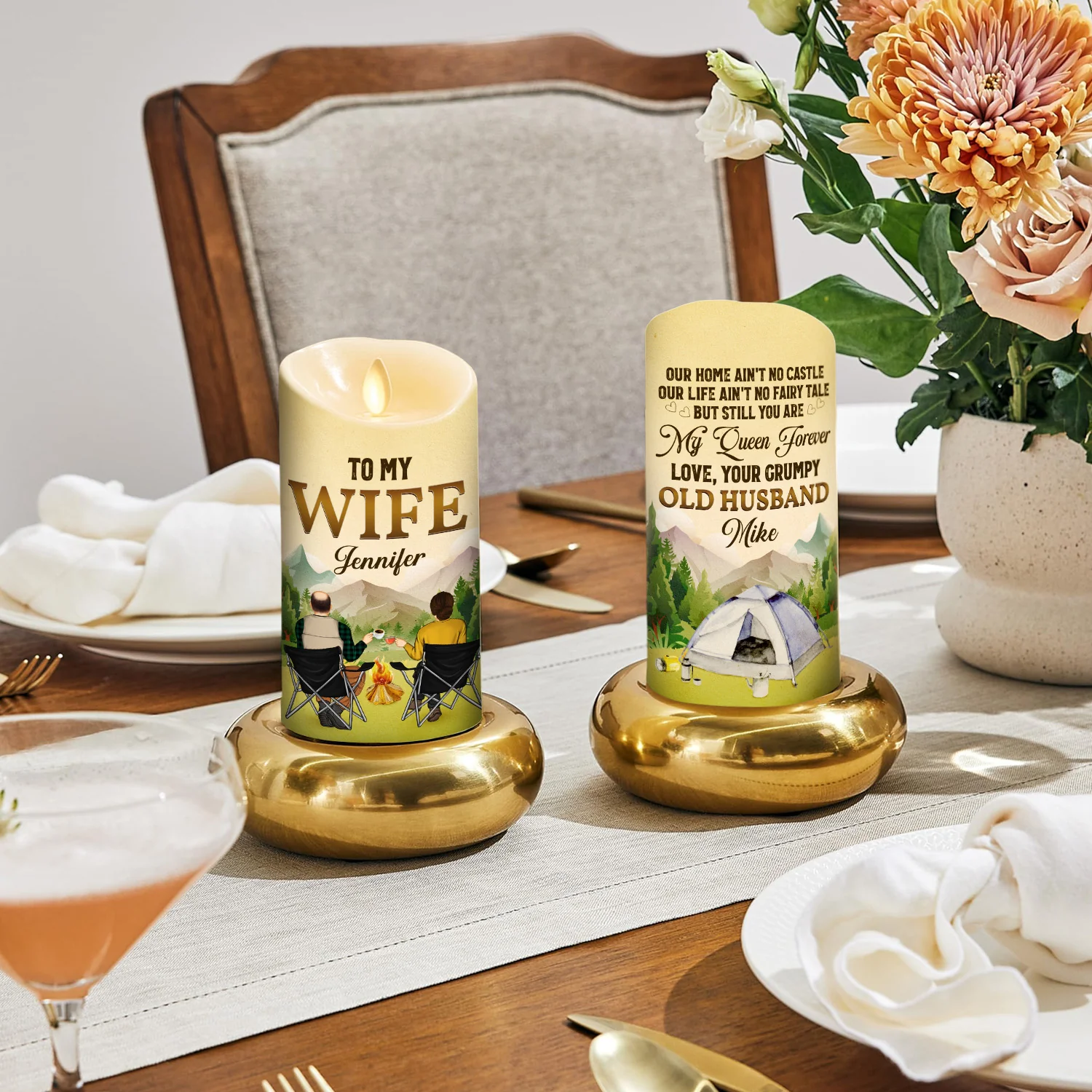To My Wife You Are My Queen Forever Camping Version - Personalized Custom LED Candle - Image 3