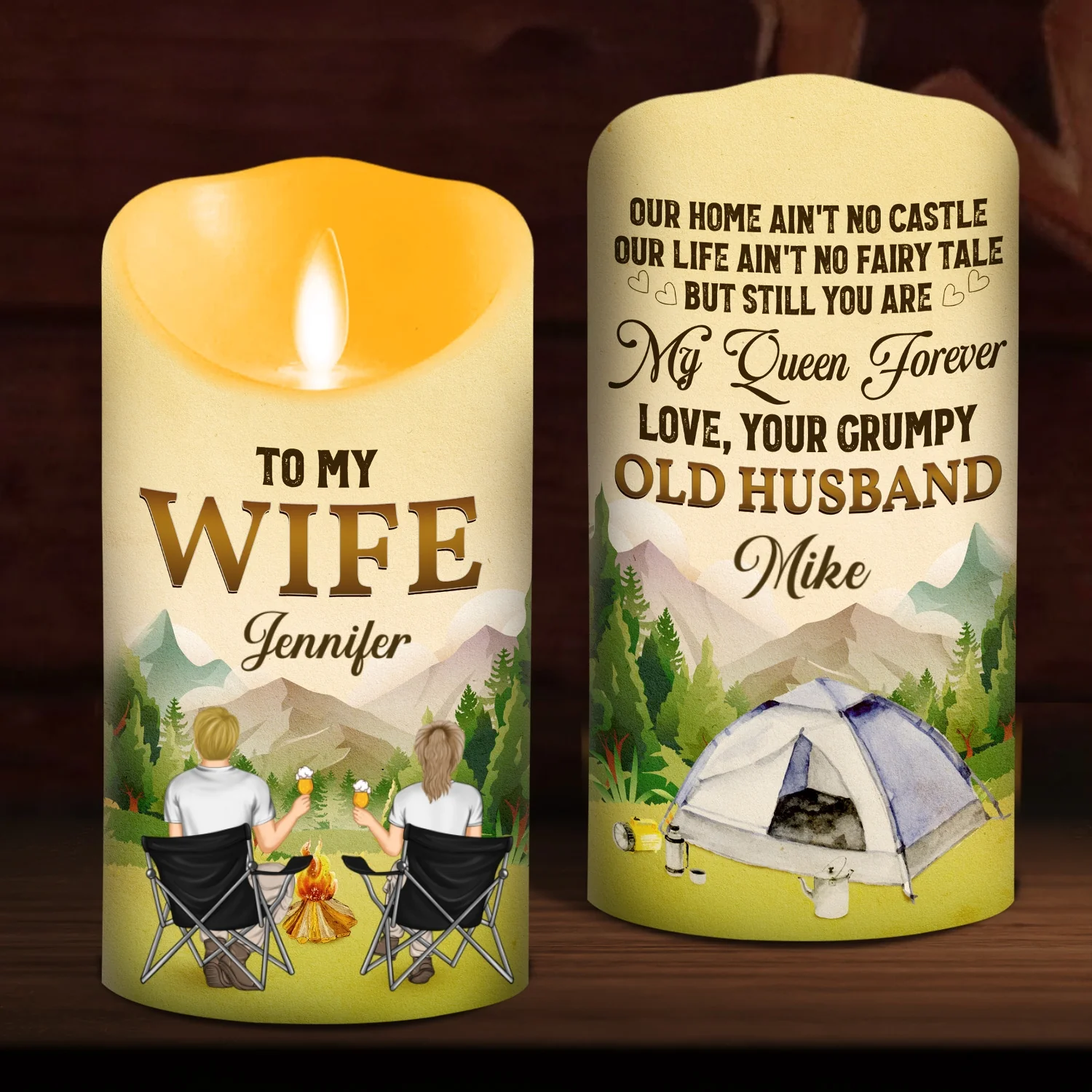 To My Wife You Are My Queen Forever Camping Version - Personalized Custom LED Candle - Image 5