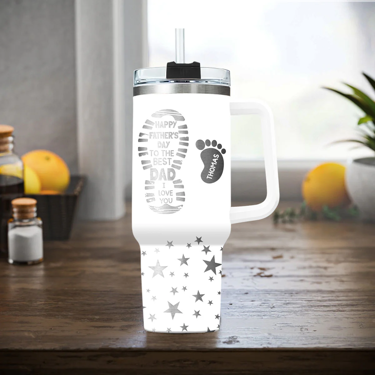 To The Best Dad - Personalized Custom Engraved 40oz Tumbler With Handle - Image 3