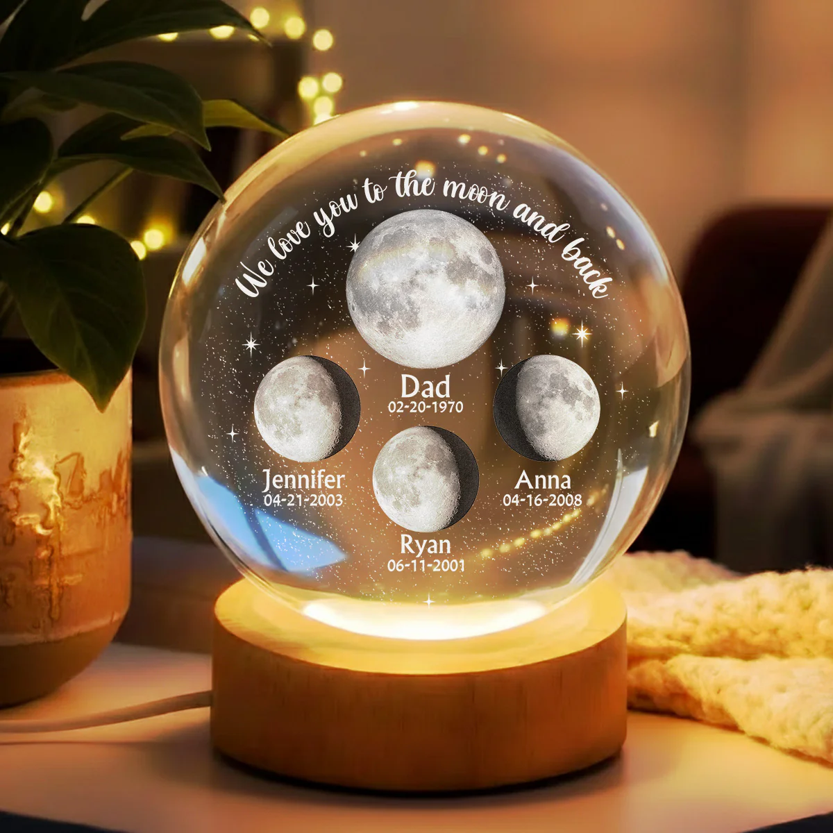 To The Moon And Back - Personalized Custom Crystal Globe Lamp