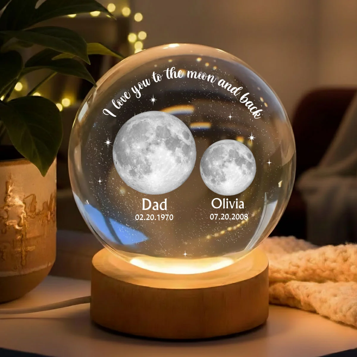 To The Moon And Back - Personalized Custom Crystal Globe Lamp - Image 8