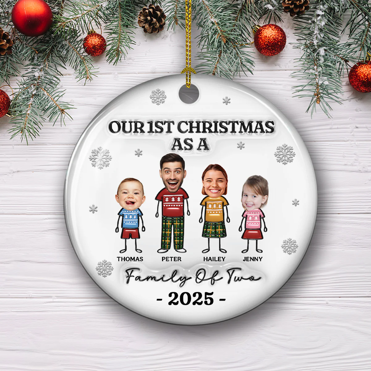 Together For The Holidays - Personalized Custom 3D Inflated Effect Ceramic Ornament - Image 4
