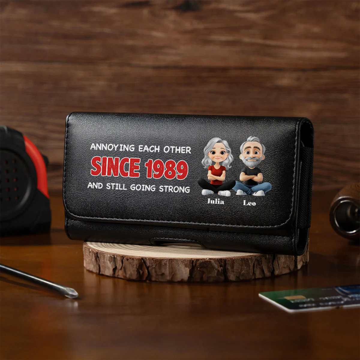 Together Forever - Personalized Custom Leather Phone And Card Holster - Image 2