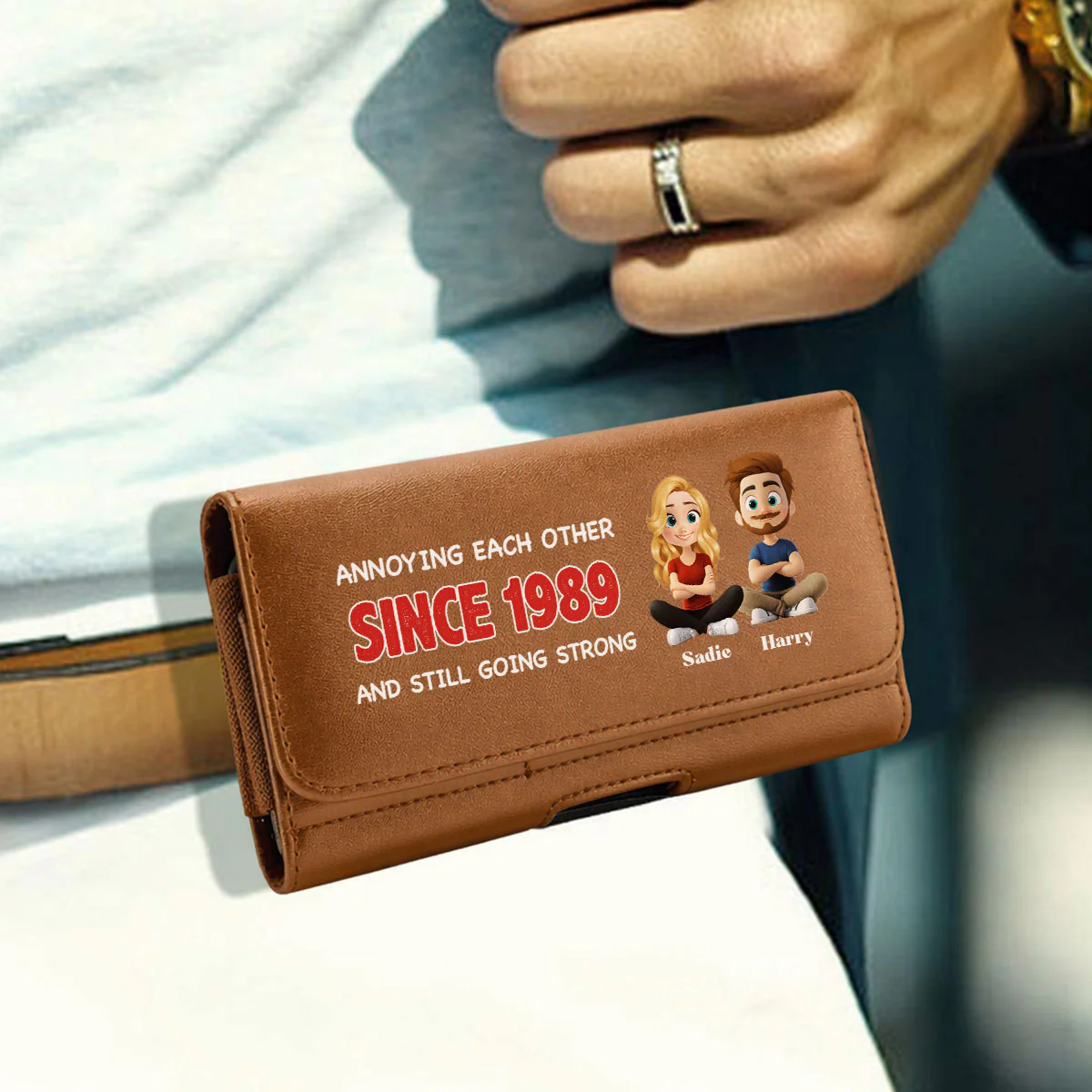 Together Forever - Personalized Custom Leather Phone And Card Holster - Image 4