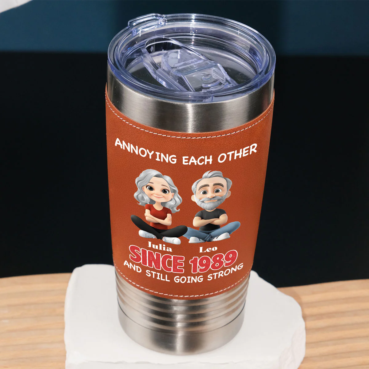 Together Forever - Personalized Custom Leather Tumbler - Image 2