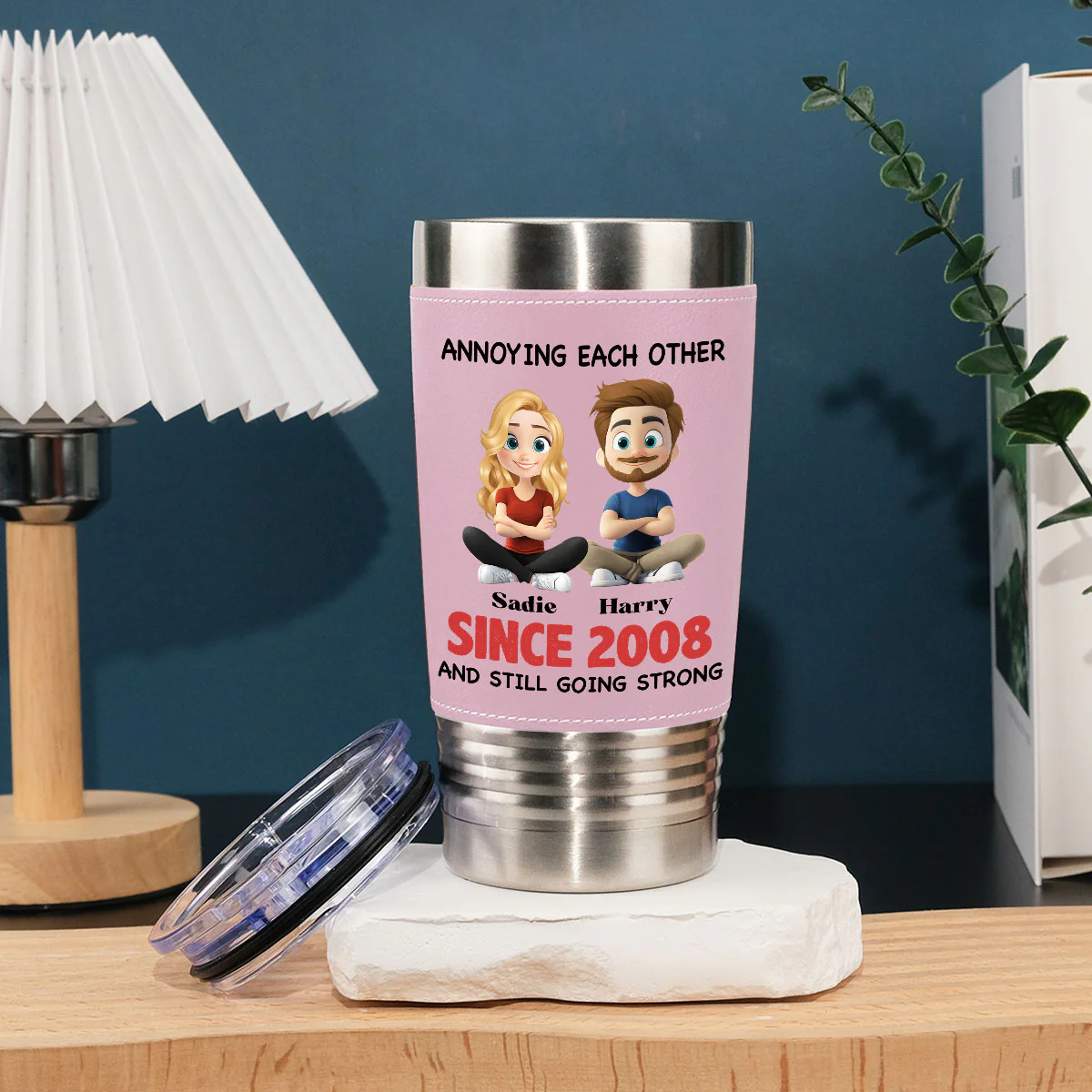 Together Forever  - Personalized Custom Pink Leather Tumbler - Image 5