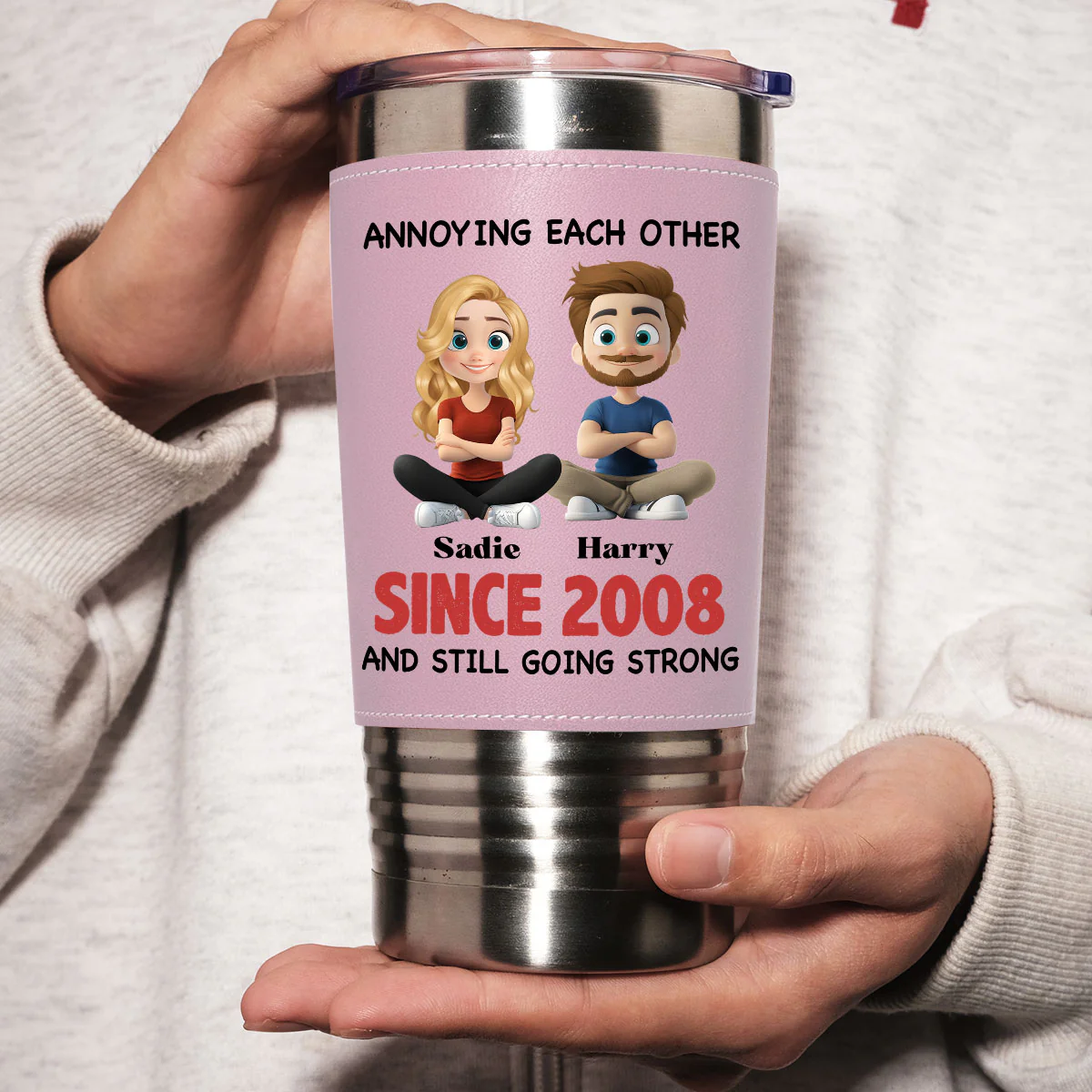 Together Forever  - Personalized Custom Pink Leather Tumbler - Image 6