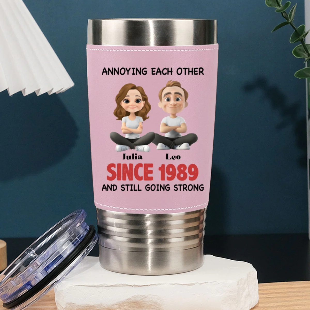 Together Forever  - Personalized Custom Pink Leather Tumbler - Image 8