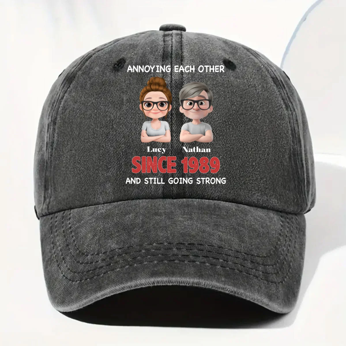 Together Forever - Personalized Custom Vintage Washed Denim Cap - Image 6