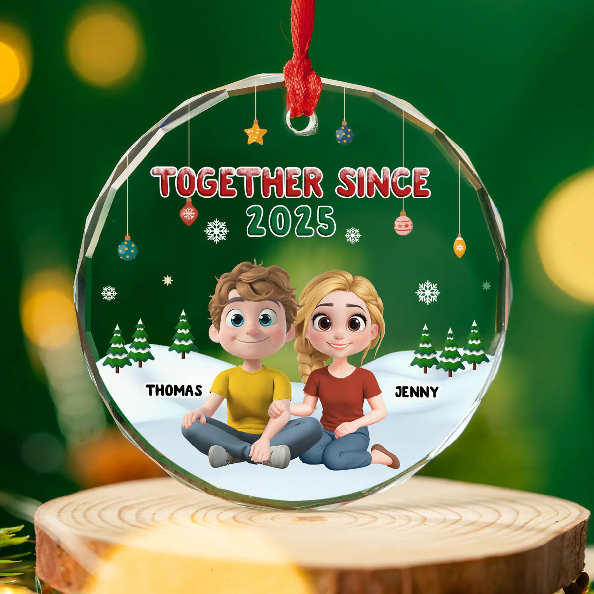 Together In Christmas - Personalized Custom Glass Ornament - Image 4
