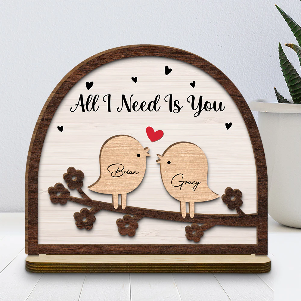 Together Is Right Where We Belong - Personalized Custom 2-Layer Wood Plaque With Flat Base - Image 2