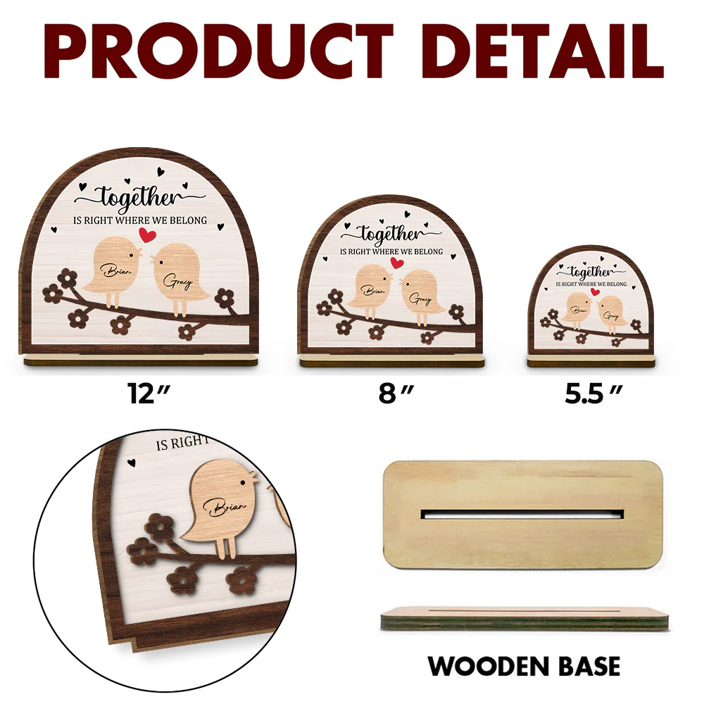 Together Is Right Where We Belong - Personalized Custom 2-Layer Wood Plaque With Flat Base - Image 6