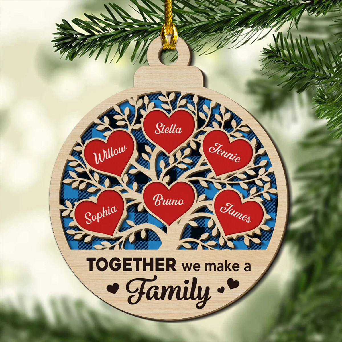Together We Make A Family - Personalized Custom 2-layered Wood Ornament - Image 2