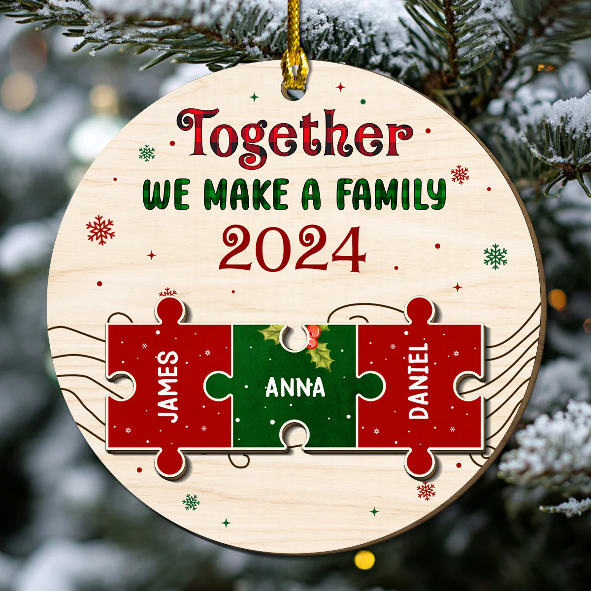 Together We Make A Family - Personalized Custom Freeshape 2-Layered Wood Ornament - Image 2