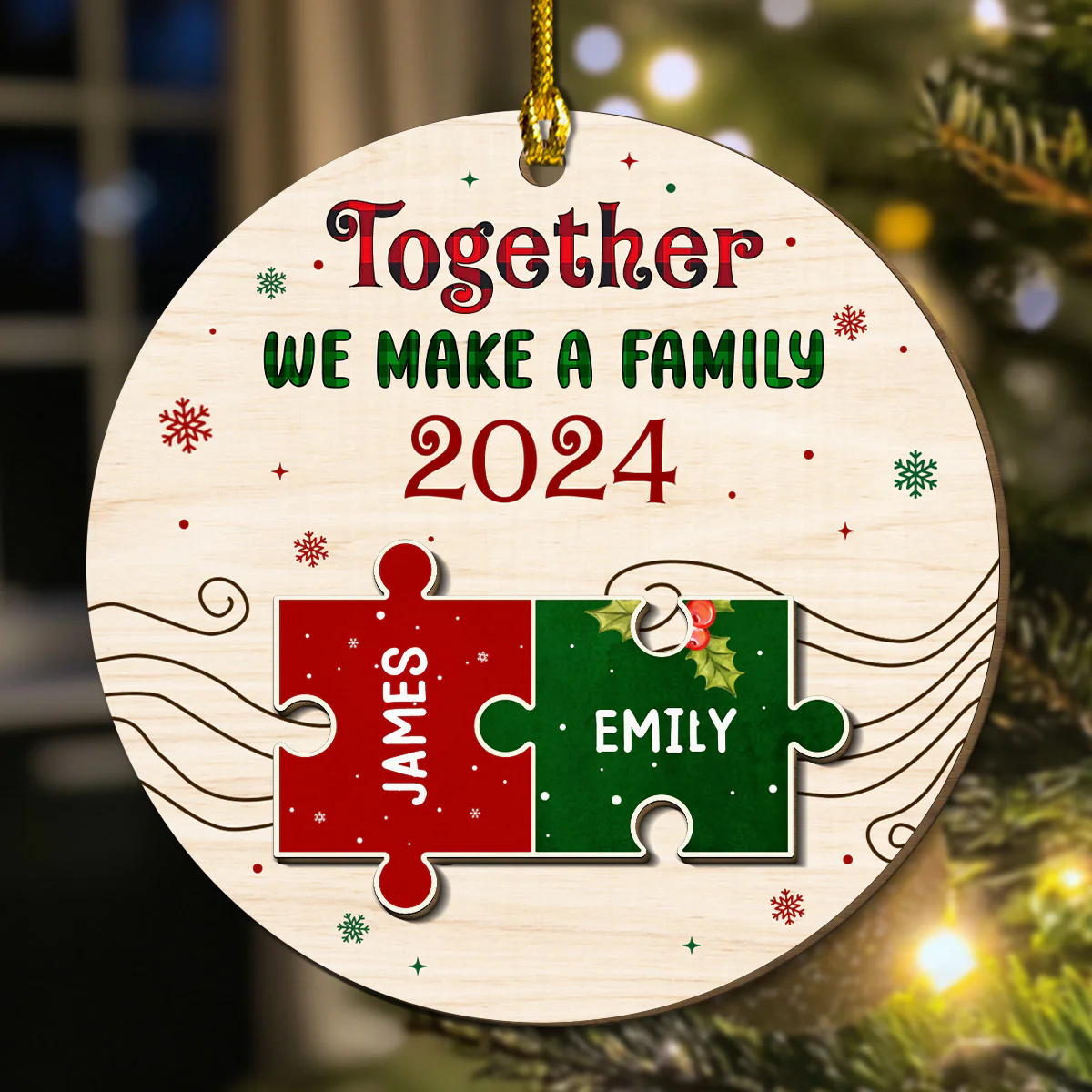 Together We Make A Family - Personalized Custom Freeshape 2-Layered Wood Ornament - Image 4