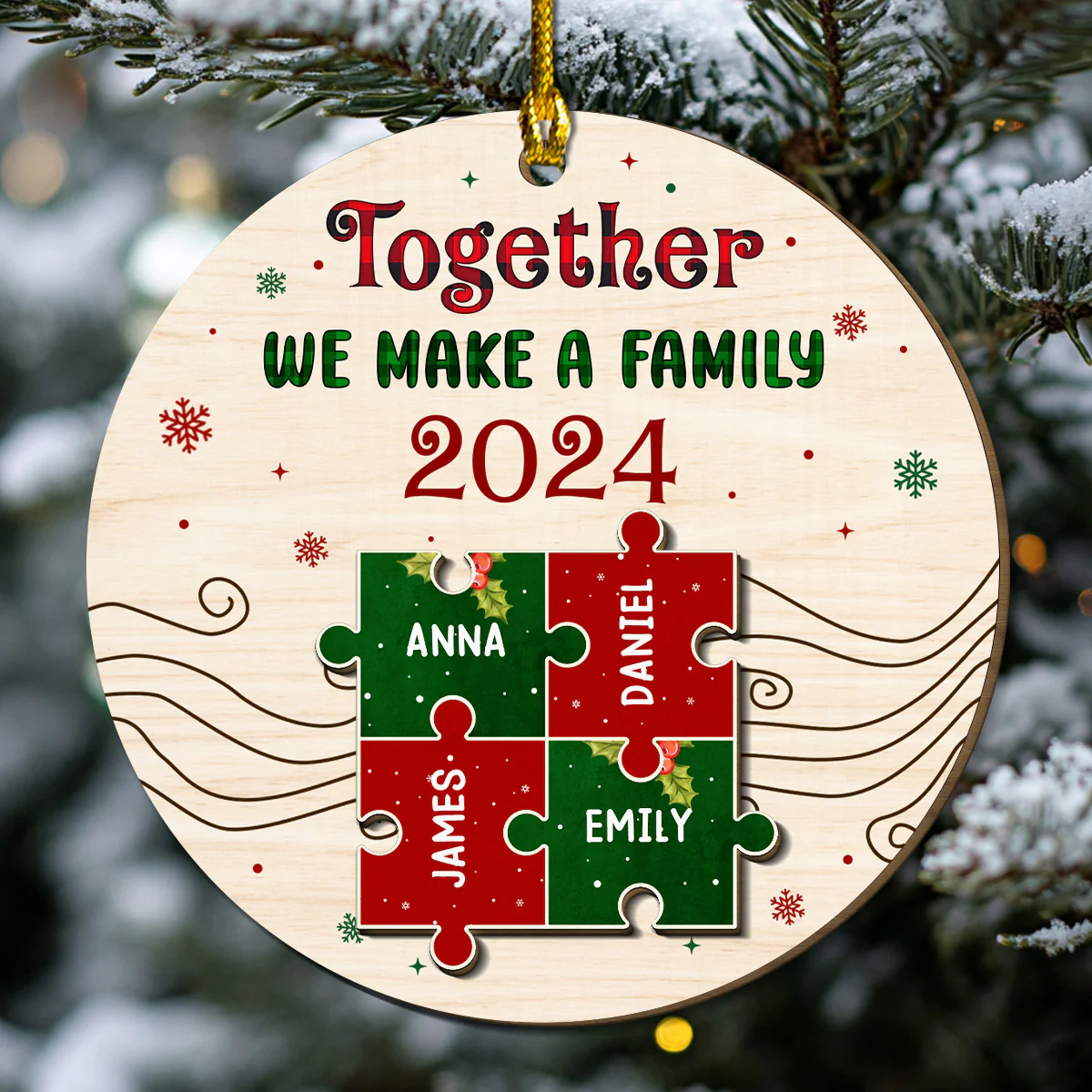 Together We Make A Family - Personalized Custom Freeshape 2-Layered Wood Ornament - Image 5