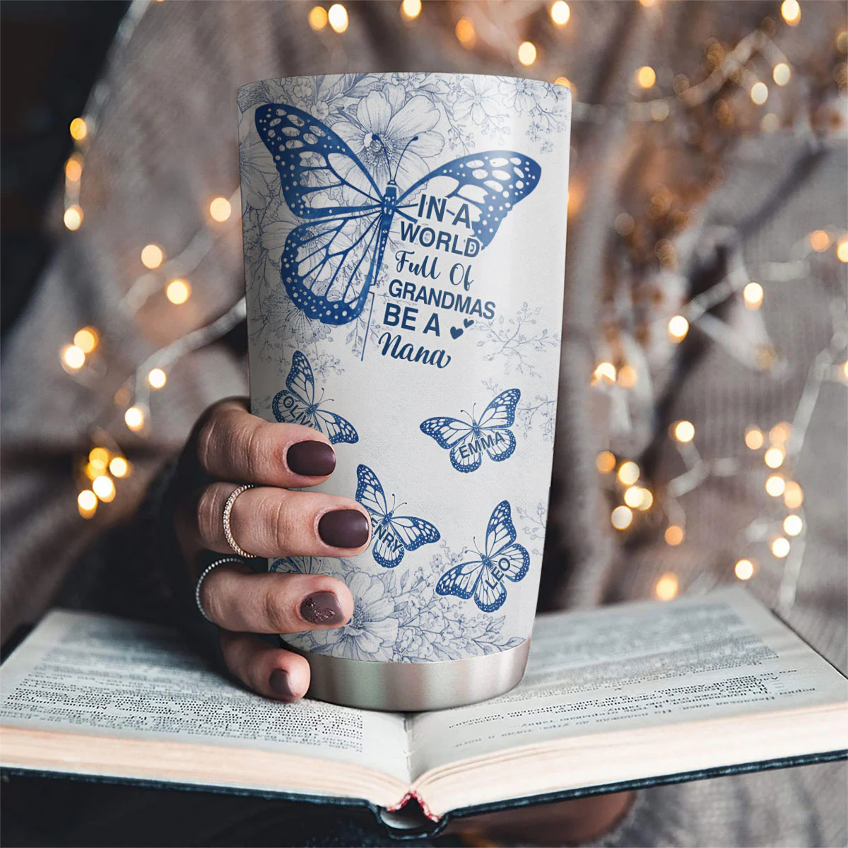 Toile De Jouy World Full Of Grandmas - Personalized Custom Tumbler - Image 4