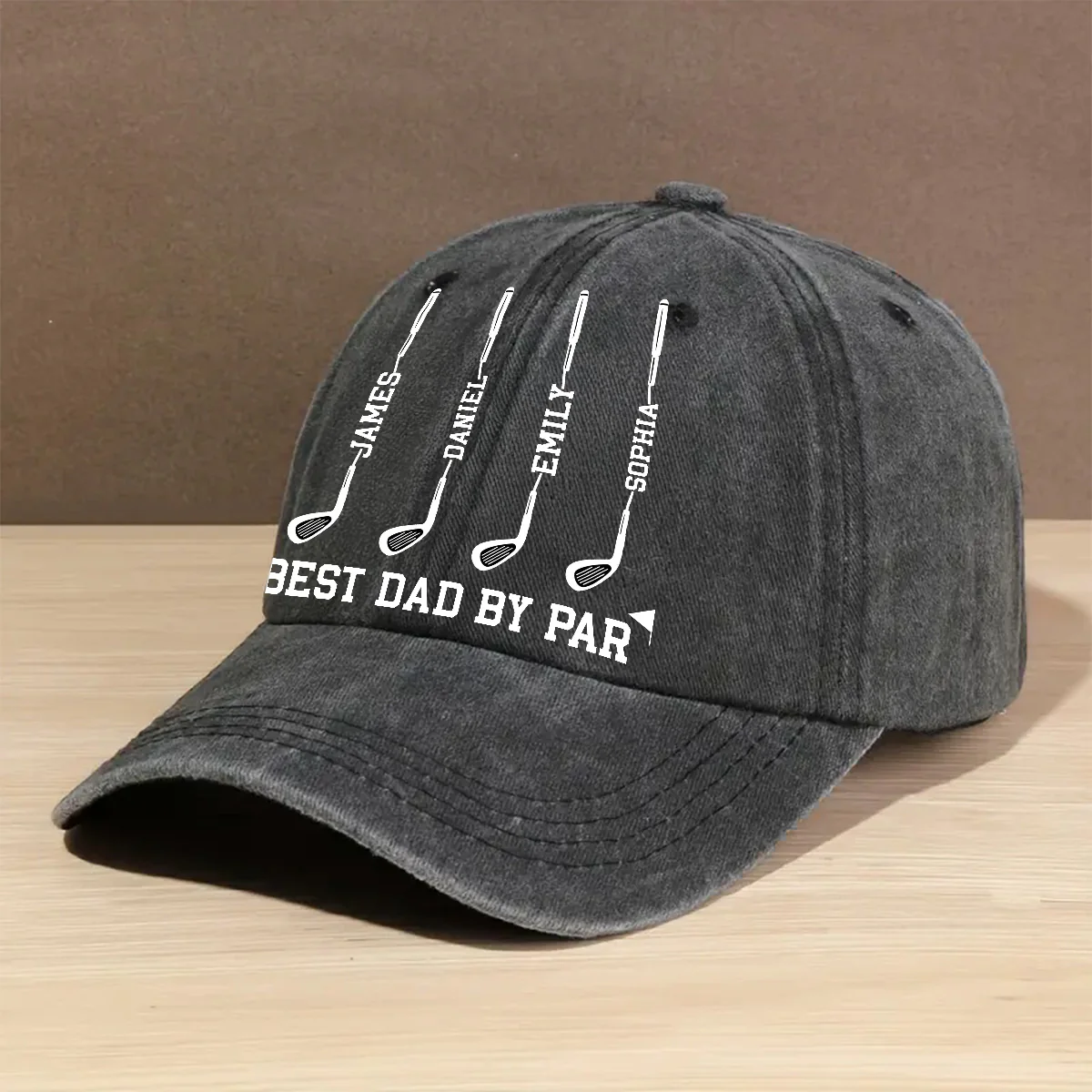 Top Dad By Par - Personalized Custom Vintage Washed Denim Cap - Image 2