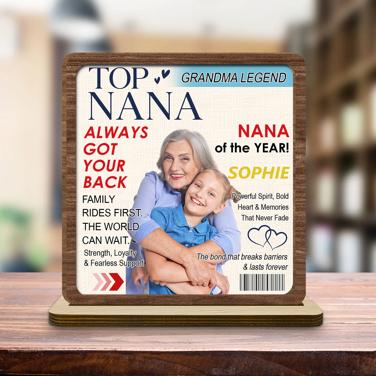 Top Grandma - Personalized Custom 2-Layer Wood Plaque With Flat Base - Image 4