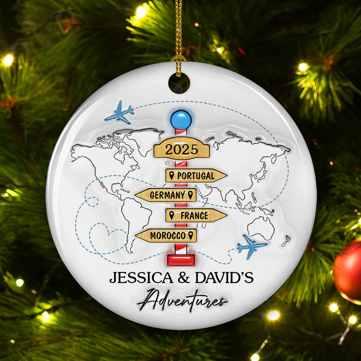 Travel Couple Goal - Personalized Custom 3D Inflated Effect Ceramic Ornament - Image 2