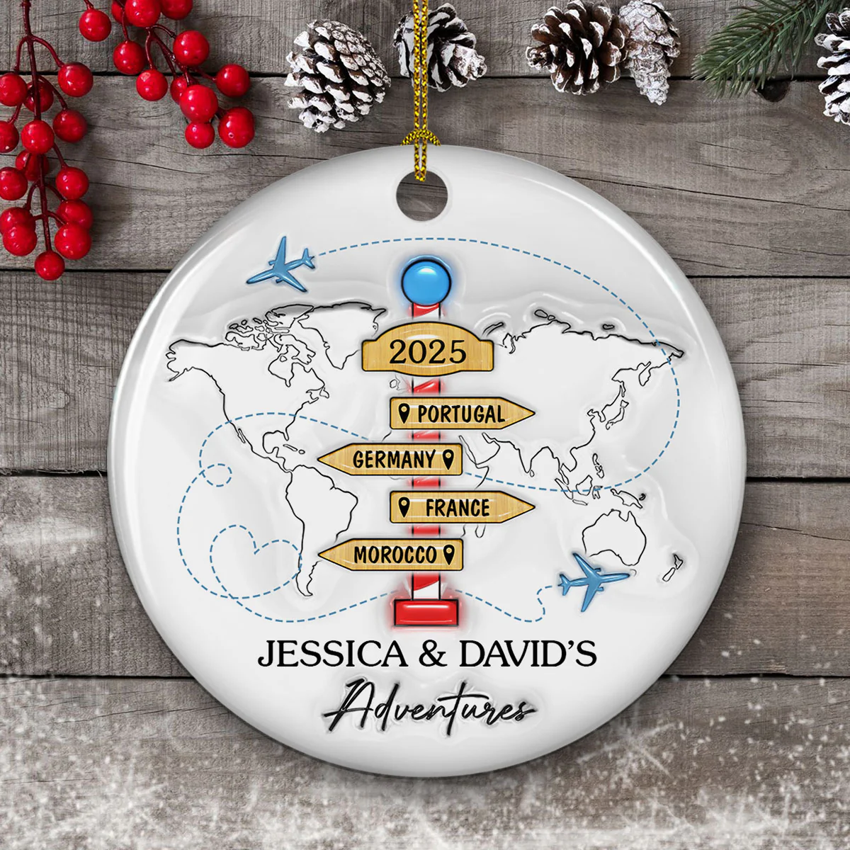 Travel Couple Goal - Personalized Custom 3D Inflated Effect Ceramic Ornament - Image 4