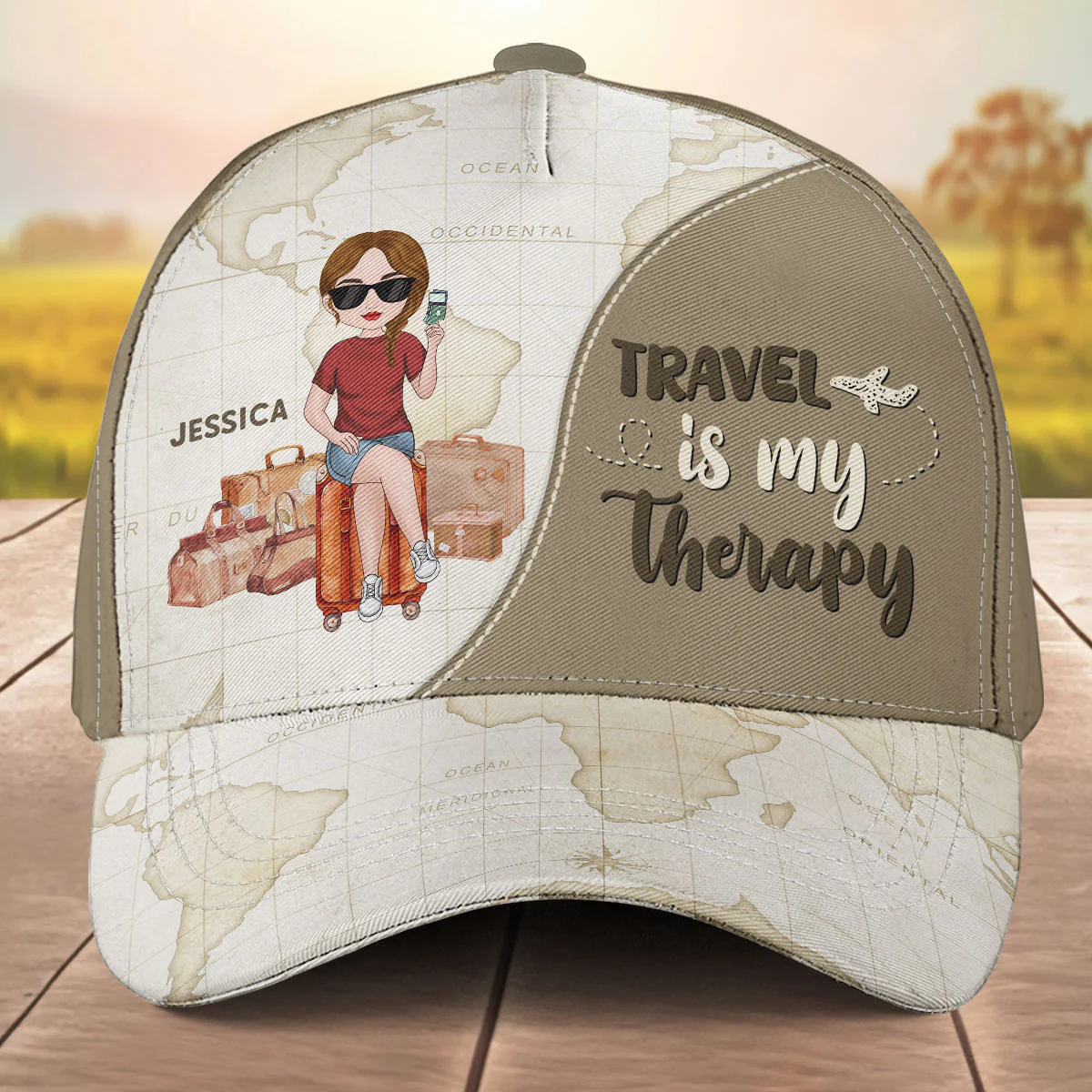 Travel Is My Therapy - Personalized Custom Classic Cap - Image 2