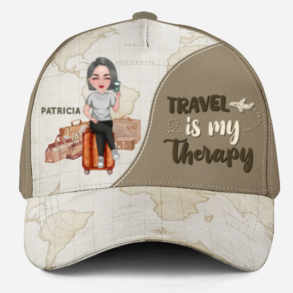 Travel Is My Therapy - Personalized Custom Classic Cap - Image 7